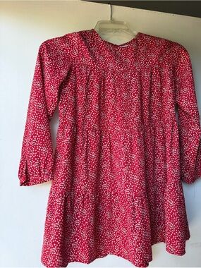 Mayoral Red and White Floral Tiered Long-Sleeve Dress